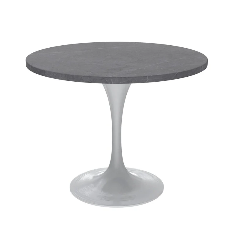 Verve Dining Table with a 36  Round Tabletop in White Steel Pedestal