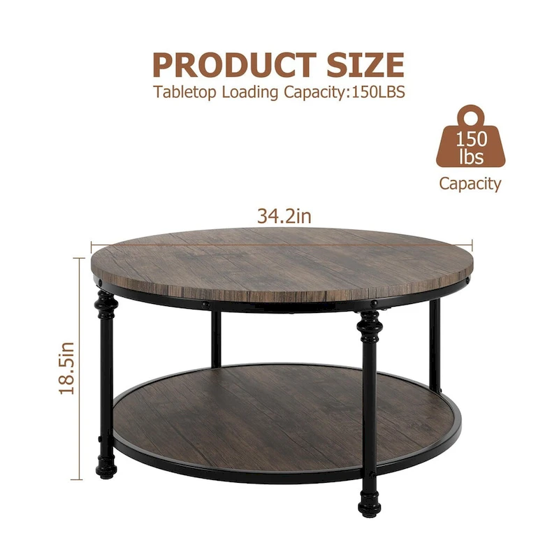 Round Coffee Table 30.31 Industrial Center Table