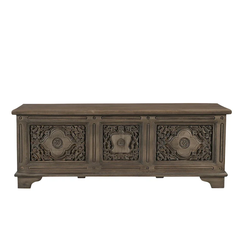 Clara Carved Solid Wood Storage Ottoman