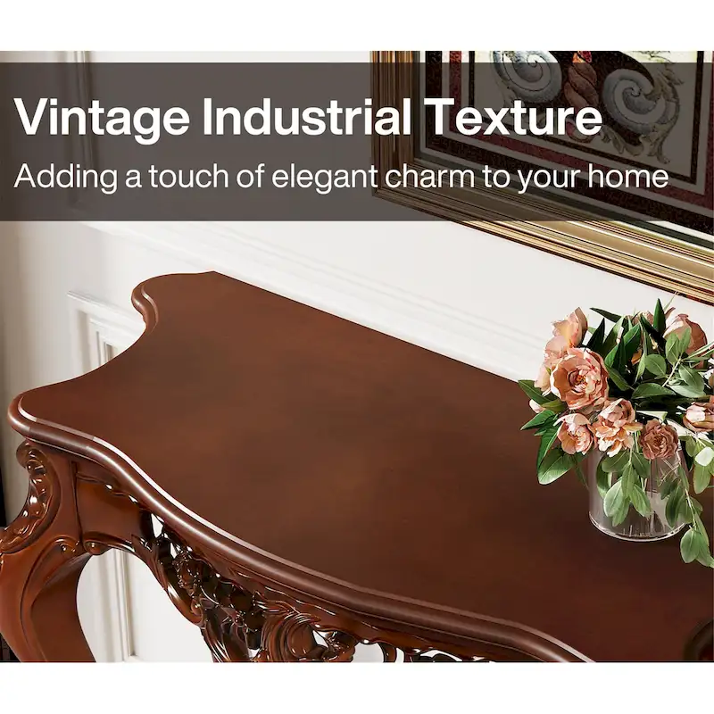 Walnut Two-Tier Carved Console Table with Lower Shelf