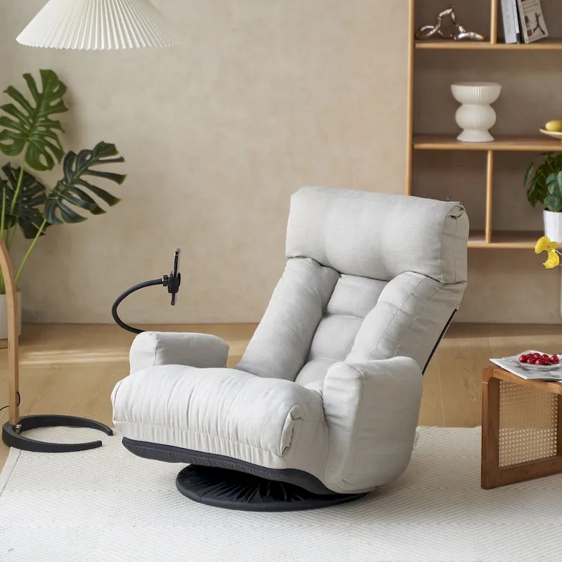 Upholstered 360 Swivel Manual Leisure Recliner with Mobile Phone Holder, Adjustable Headrest and Backrest