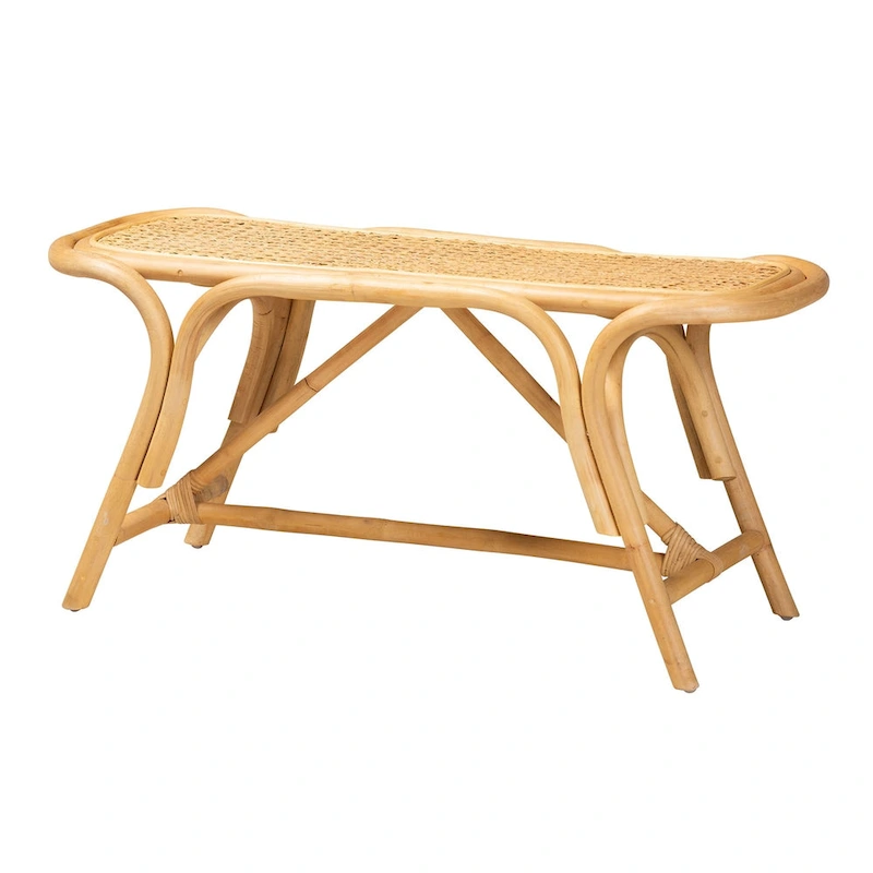 Septa Modern Bohemian Natural Brown Rattan Accent Bench