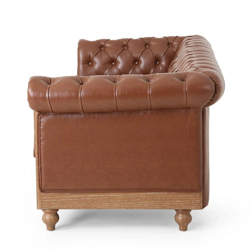 Retro 3 Seat PU Sofa with Wooden Frame and Legs