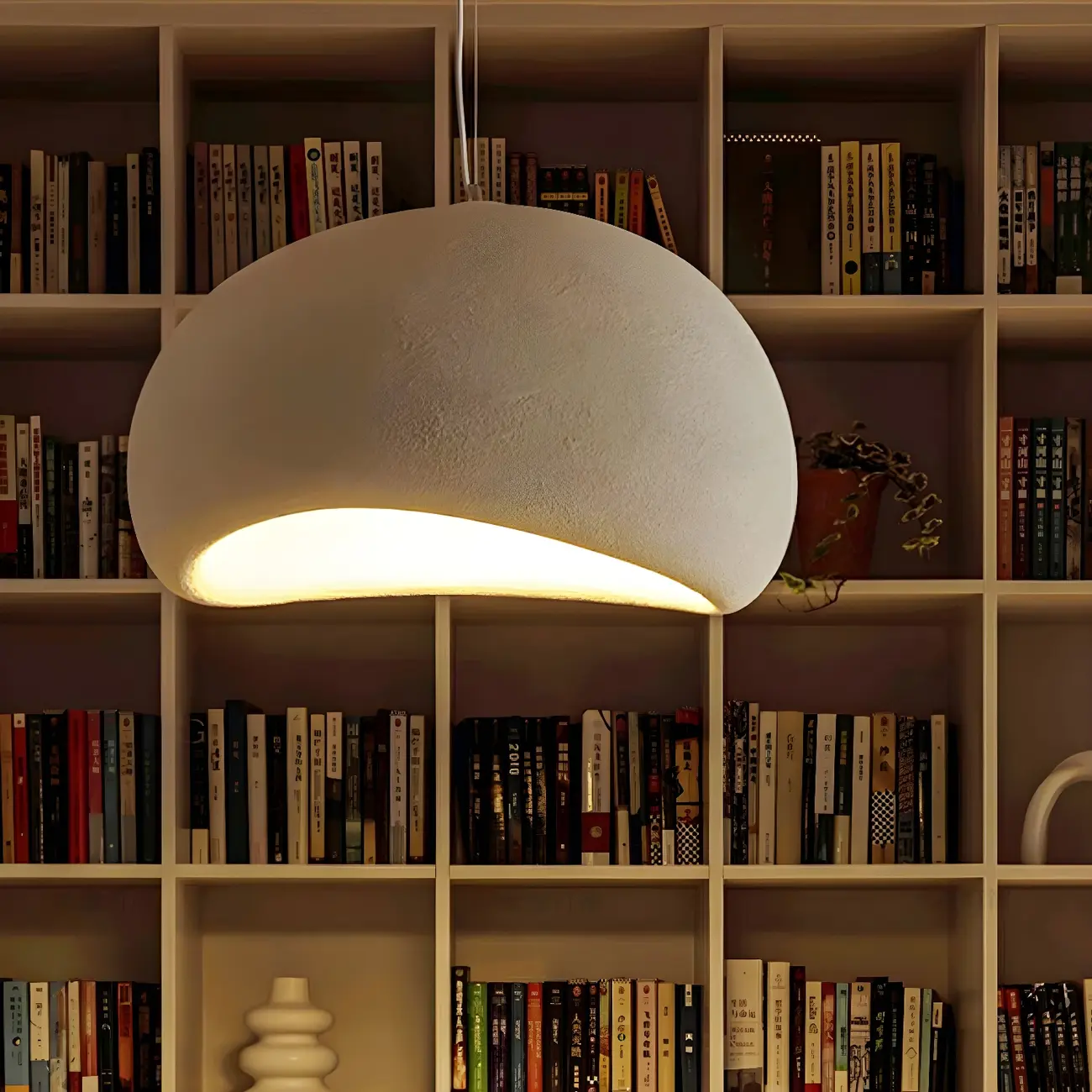 Art Deco Modern White Resin Dome Hanging Pendant Light