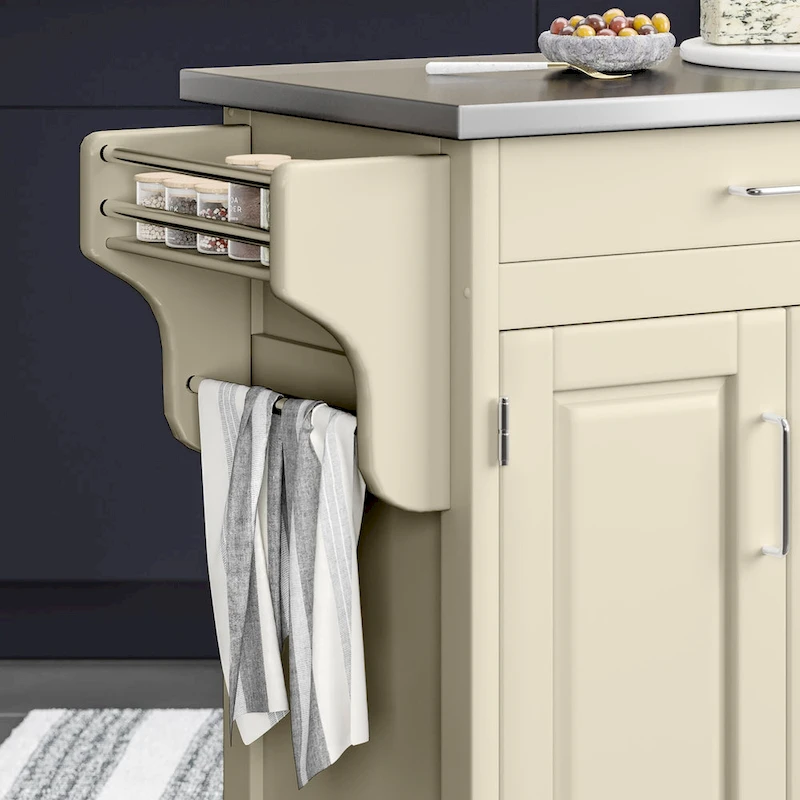 Puff Island White Finish with Stainless Steel Top Kitchen Cart