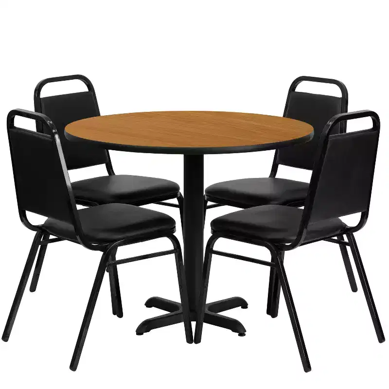 Emma and Oliver 36 Round Laminate X-Base Table Set with 4 Banquet Chairs