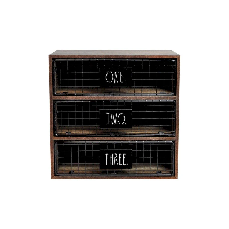 3-Drawer Desktop Organizer, Wood, Letter & Document Storage, White Wash / Dark Wood, 1-Person Use