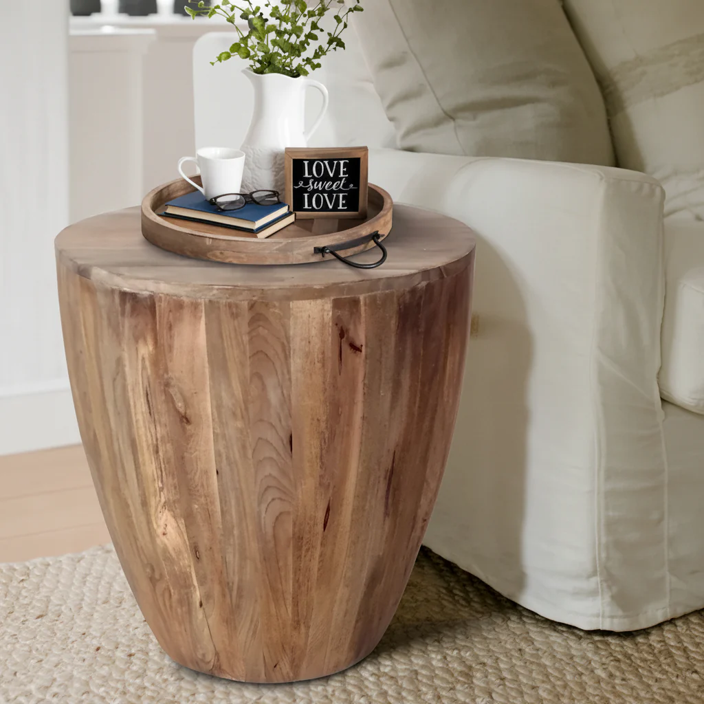 Brown Round Mango Wood Side Table