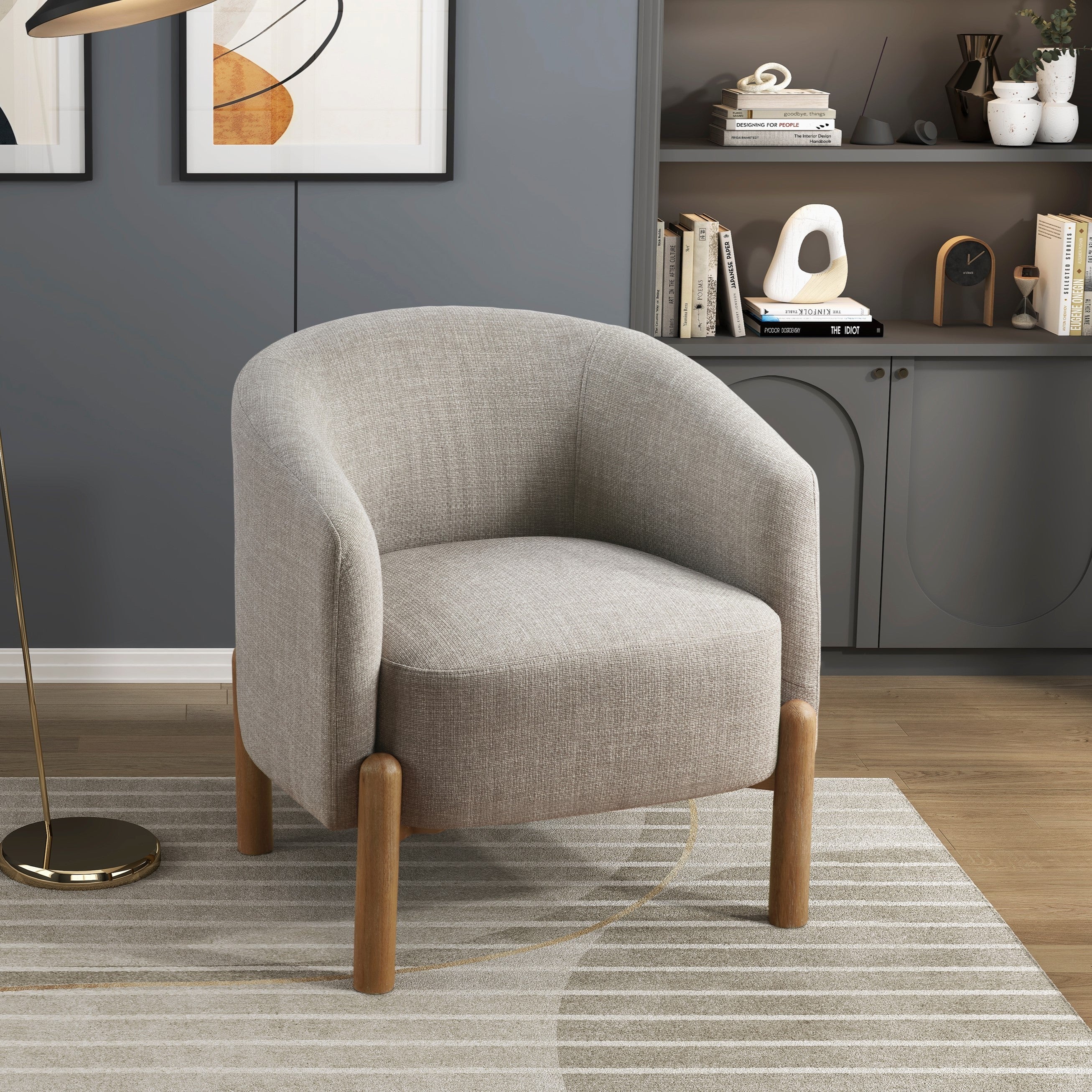 Walker Edison | Contemporary Style Accent Chair with Solid Wood Legs