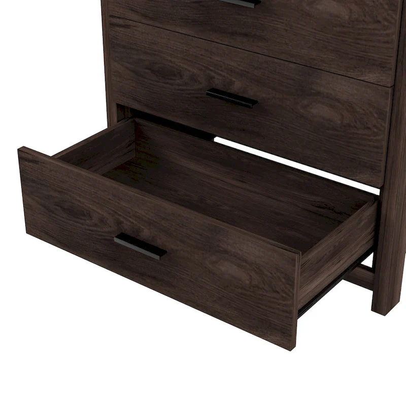 Retro Style Wooden 5-Drawer Vertical Chest with Metal Handles for Bedroom