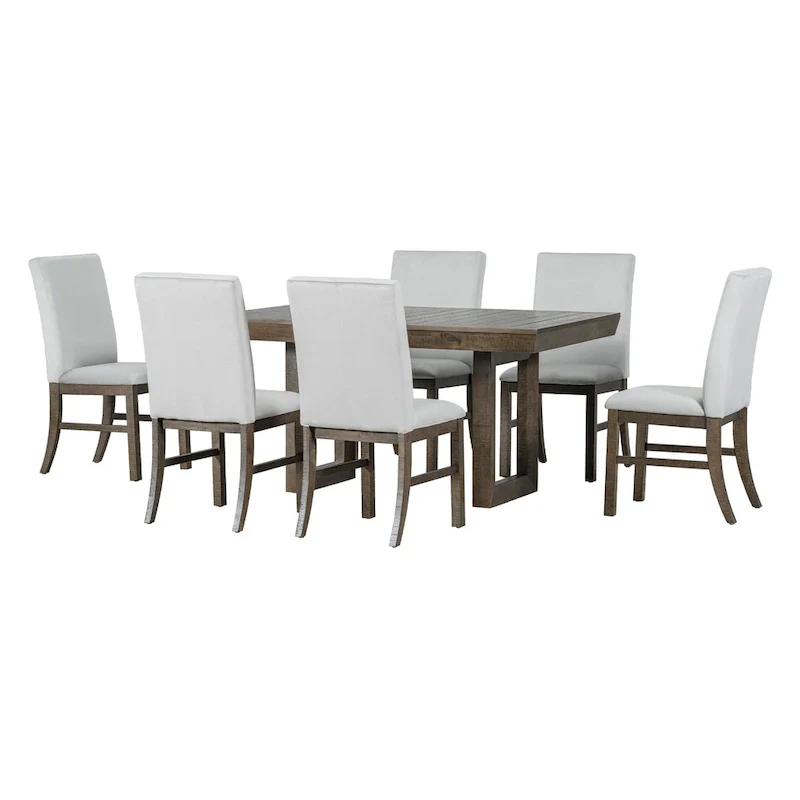 Traditional Style 7-piece Extendable Dining Table Set with Butterfly Leaf and 6 Upholstered Chairs