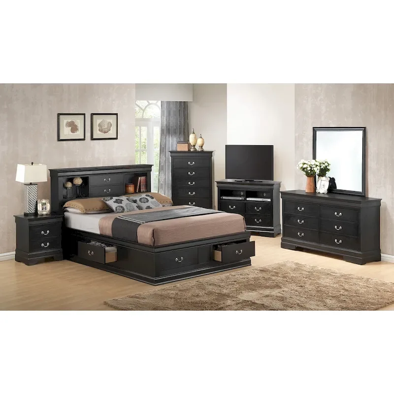 Queen Storage Platform Bed – Black / Cherry / White / Grey / Cappuccino – Sleeps 2