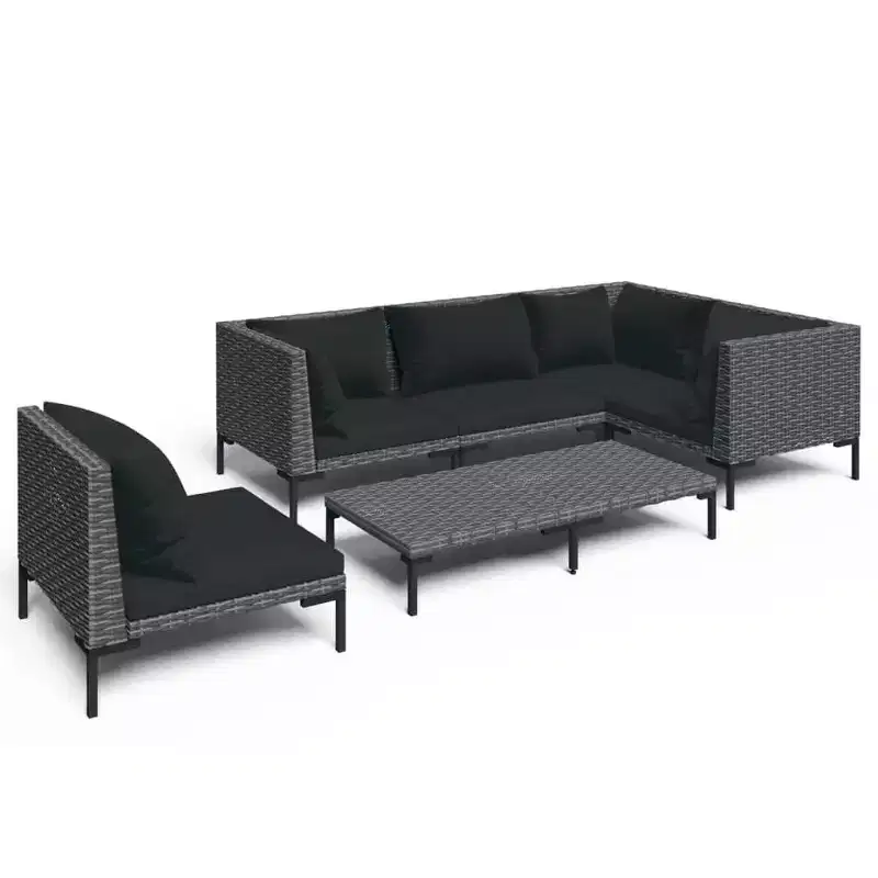 vidaXL Patio Lounge Set Outdoor Sectional Sofa Set with Table, Poly Rattan, Dark Grey