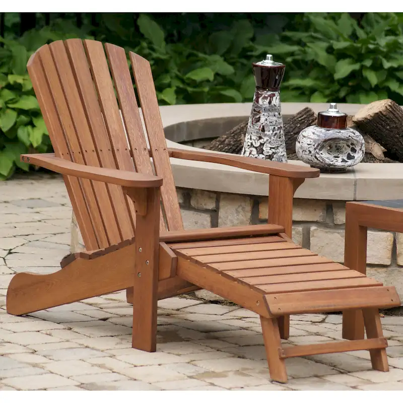 Eucalyptus Adirondack Chair with Built-in Ottoman