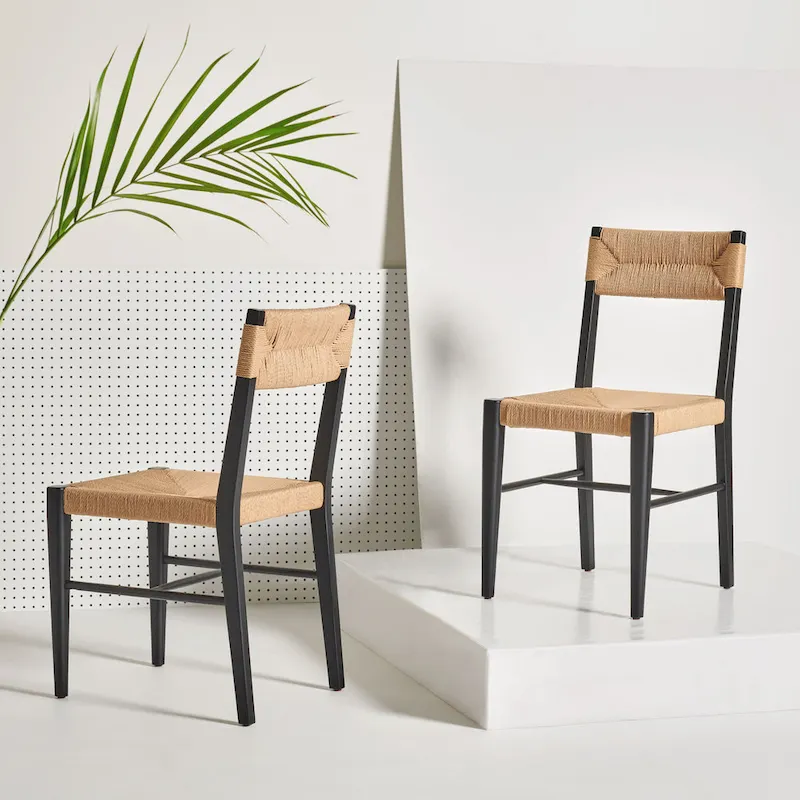 Rattan Dining Chair Set of 2, Natural Woven, 16
