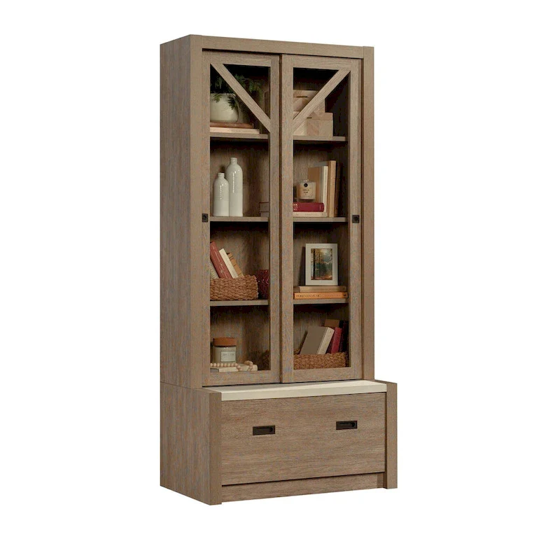 Jamocha Wood Sliding Door Bookcase with File Drawer – Letter Size