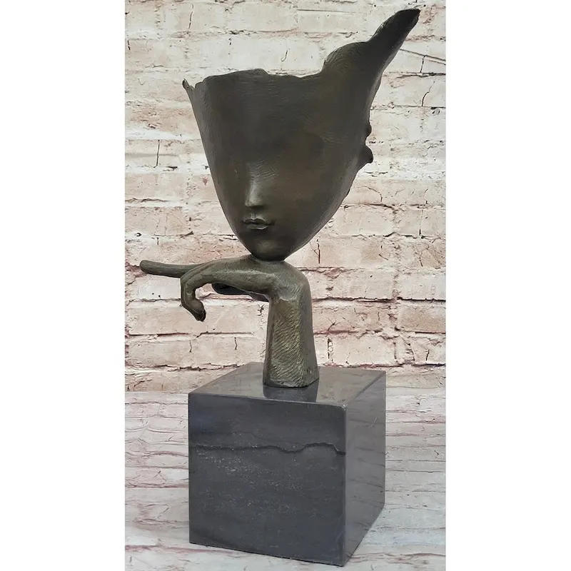 Dali Face Mask Floating Head Bronze Statue Sculpture Surreal Art 15 Inches X 12 Inches
