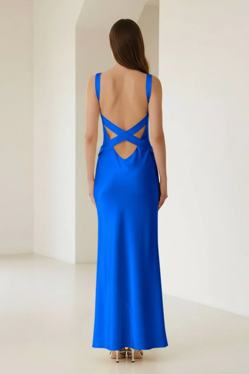 Yellow Mermaid Satin V Neck Long Party Dress