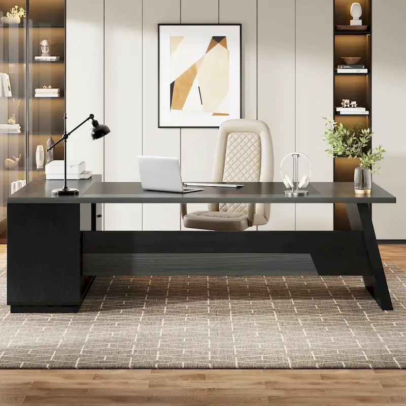 78.7-inch L Shaped Executive Desk with Drawers and Lateral File Cabinet