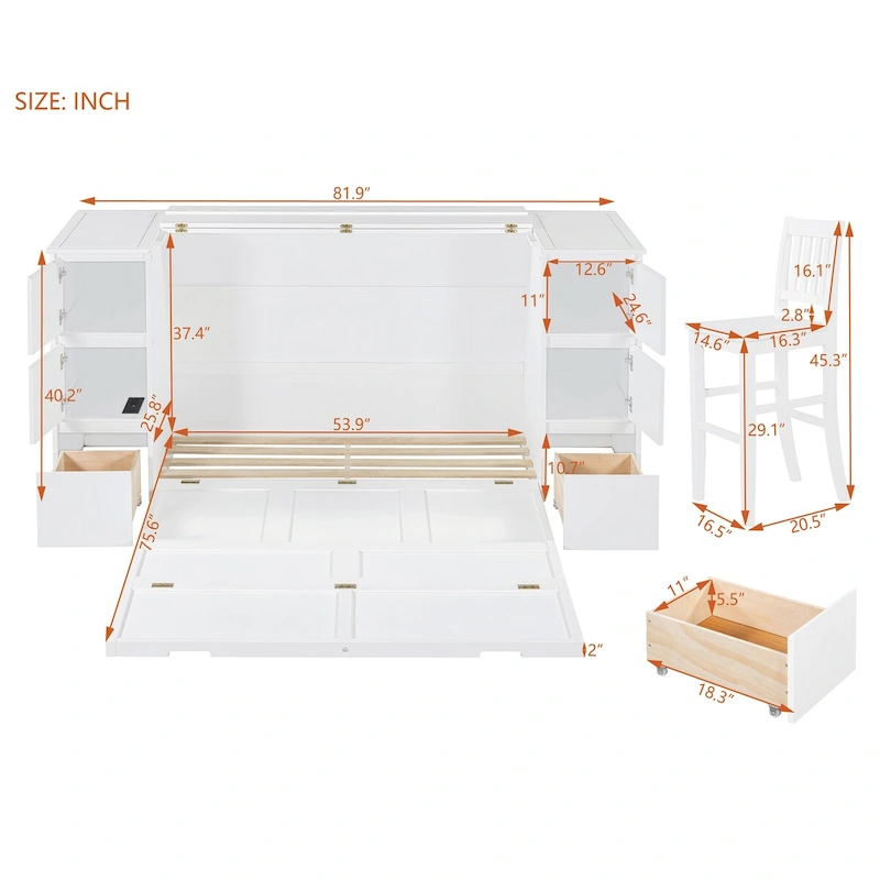 Merax Murphy Bed with Drawers and Cabinets