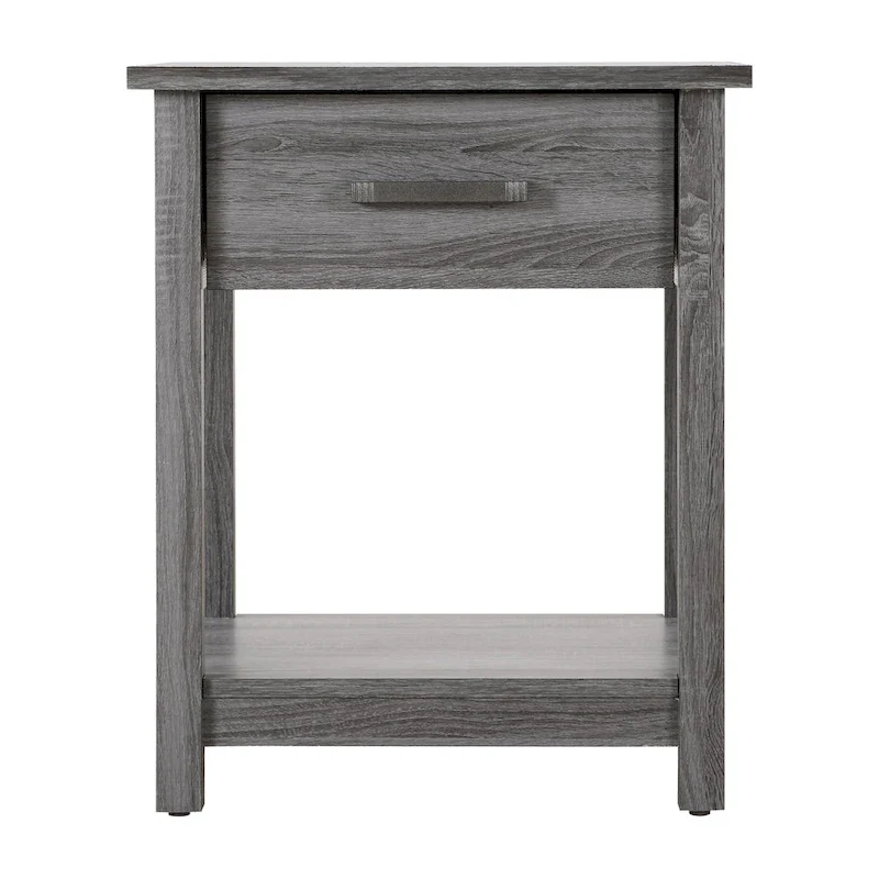 Wooden Nightstand with Drawer and Shelf