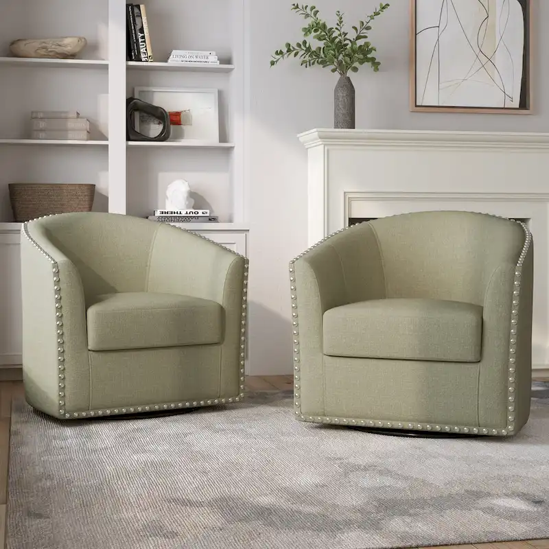Upholstered Swivel Accent Chairs with Nailhead Trim, Set of 2