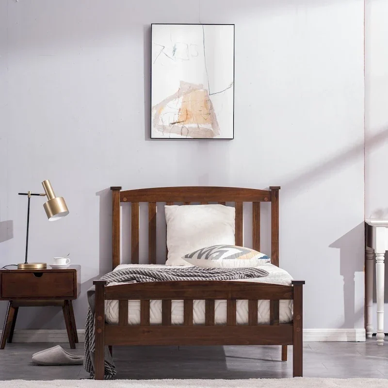 Classic Panel Bed Vertical Strip with Headboard Brown Twin/Full/Queen