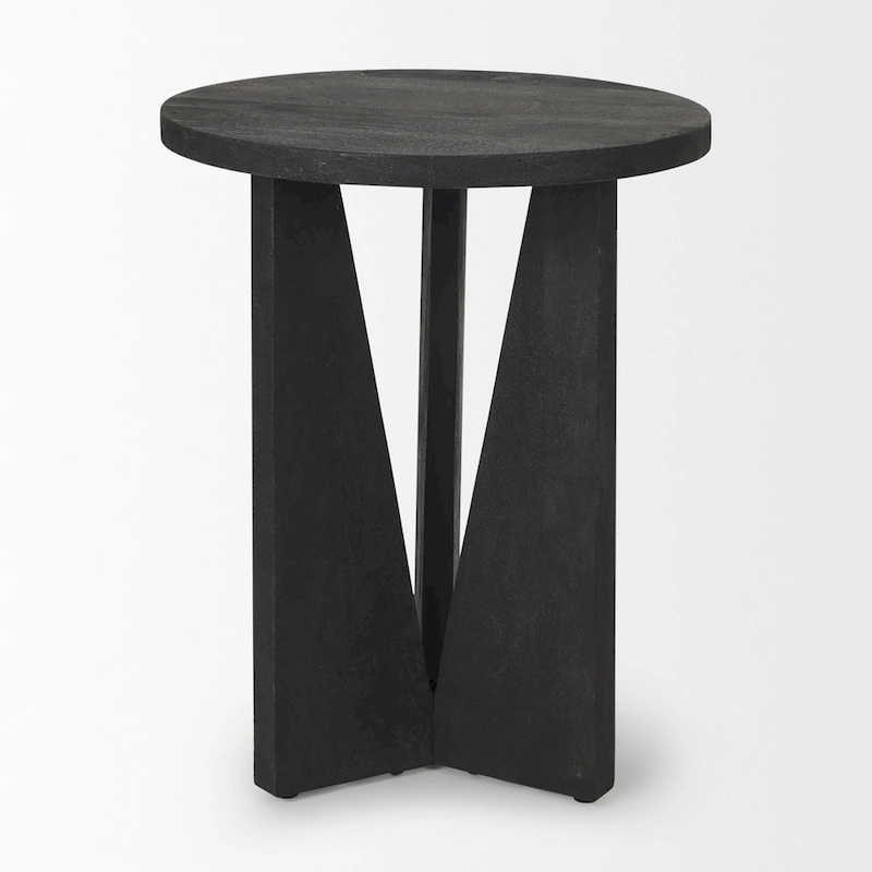 Mattius Black Solid Wood Round Accent Table - 18L x 18W x 22H