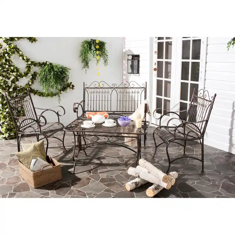 SAFAVIEH Outdoor Jalyn Victorian Scroll Iron 4-Piece Patio Set