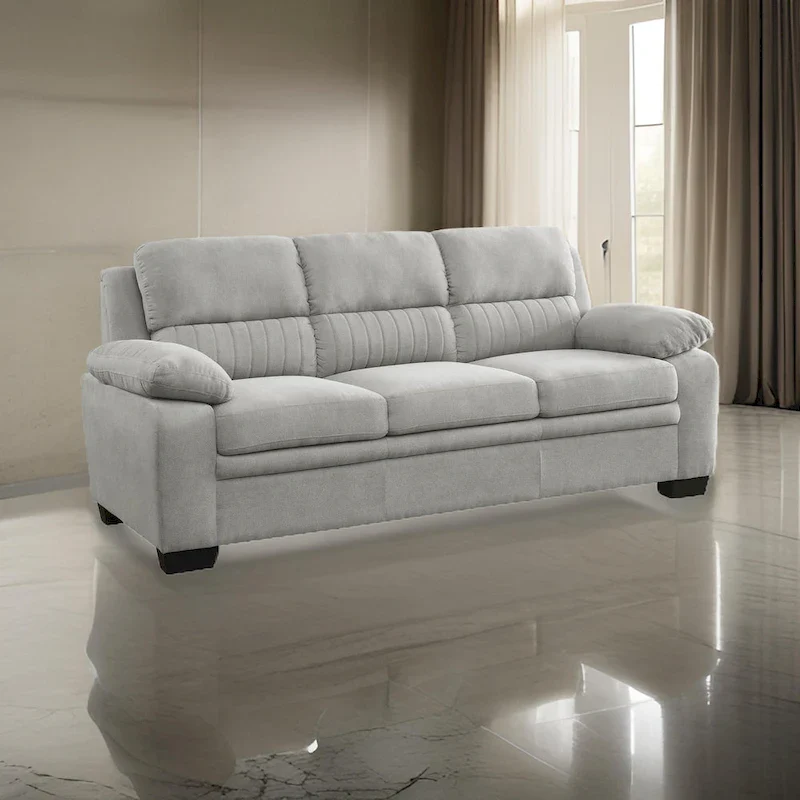 80 Inch Sofa, Gray Polyester, Soft Foam Cushioned, Solid Wood Frame
