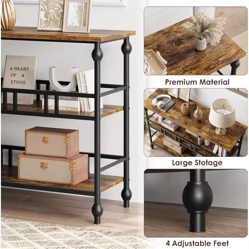 Garvee 43 Console Table, 3-Tier Entryway Narrow Sofa Table with Shelves, Side Tables for Living Room, Hallway, Bedroom