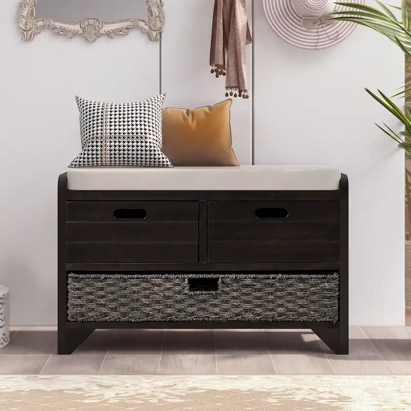 Storage Bench with Removable Basket and 2 Drawers