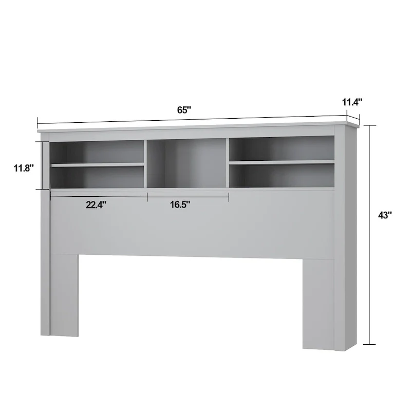 65Timechee Queen Bookcase Headboard RGB Light Adjustable Shelf