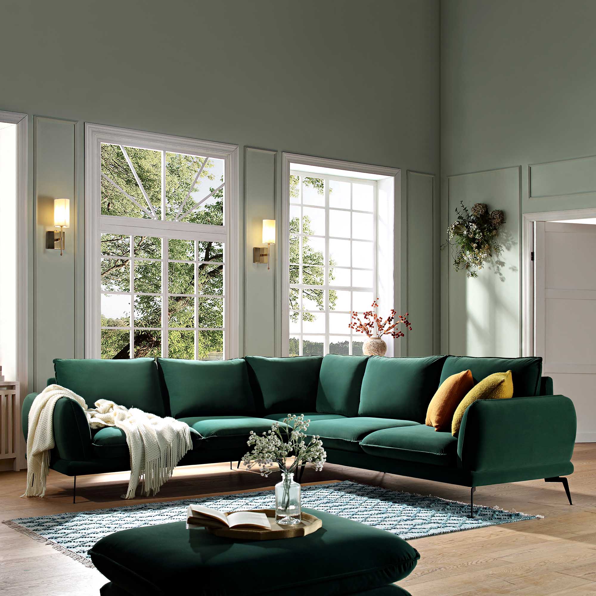 Forest Green Velvet Grande Corner Sofa