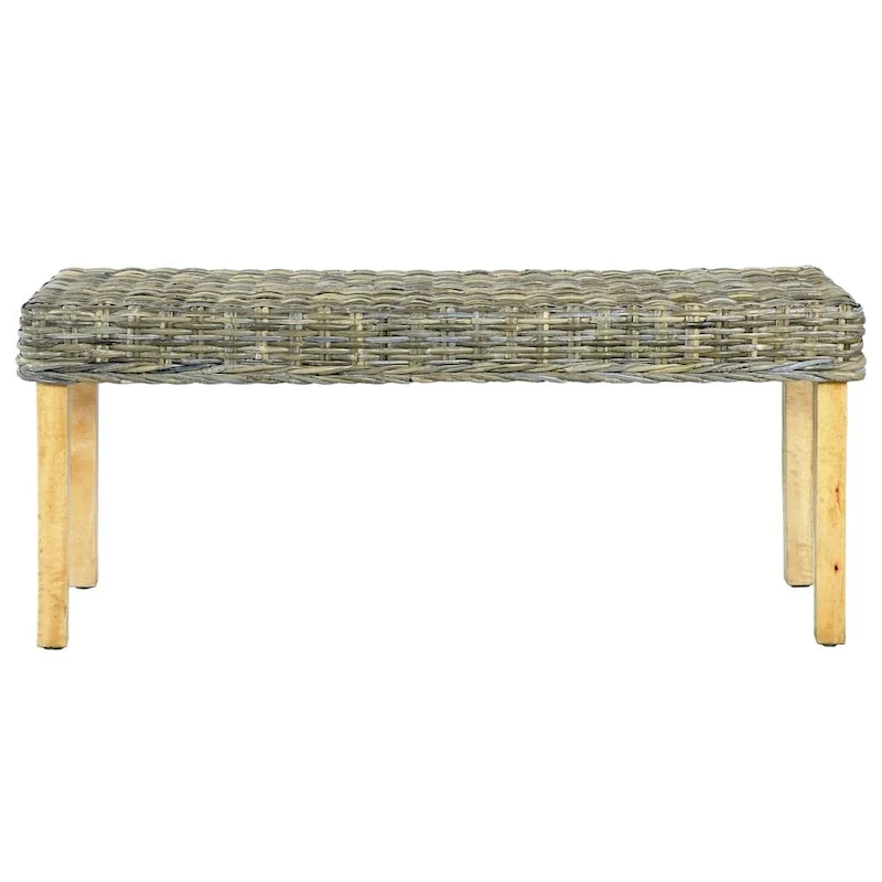 Bench 43.3 Natural Kubu Rattan and Solid Mango Wood