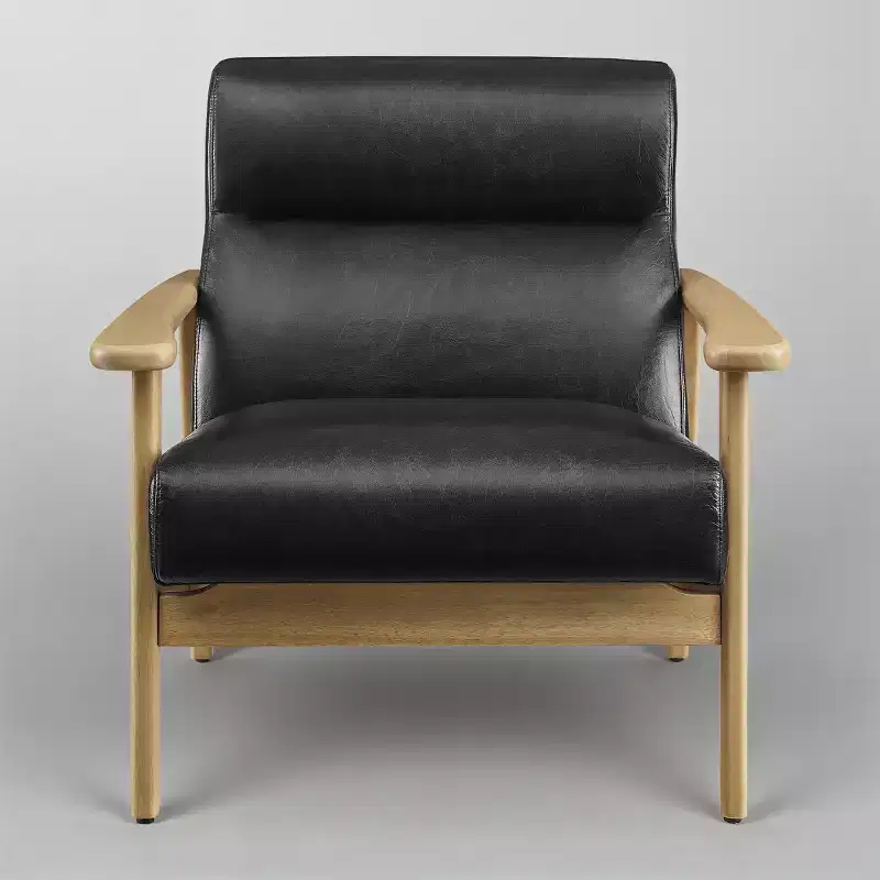 Art Leon Modern Leather and Oak Accent Chair