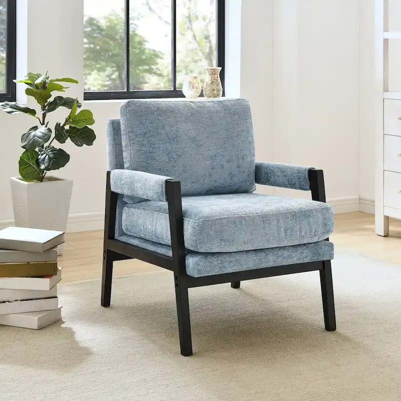 Mid-Century Modern Chenille Upholstered Accent Armchair with Removable Back Cushion