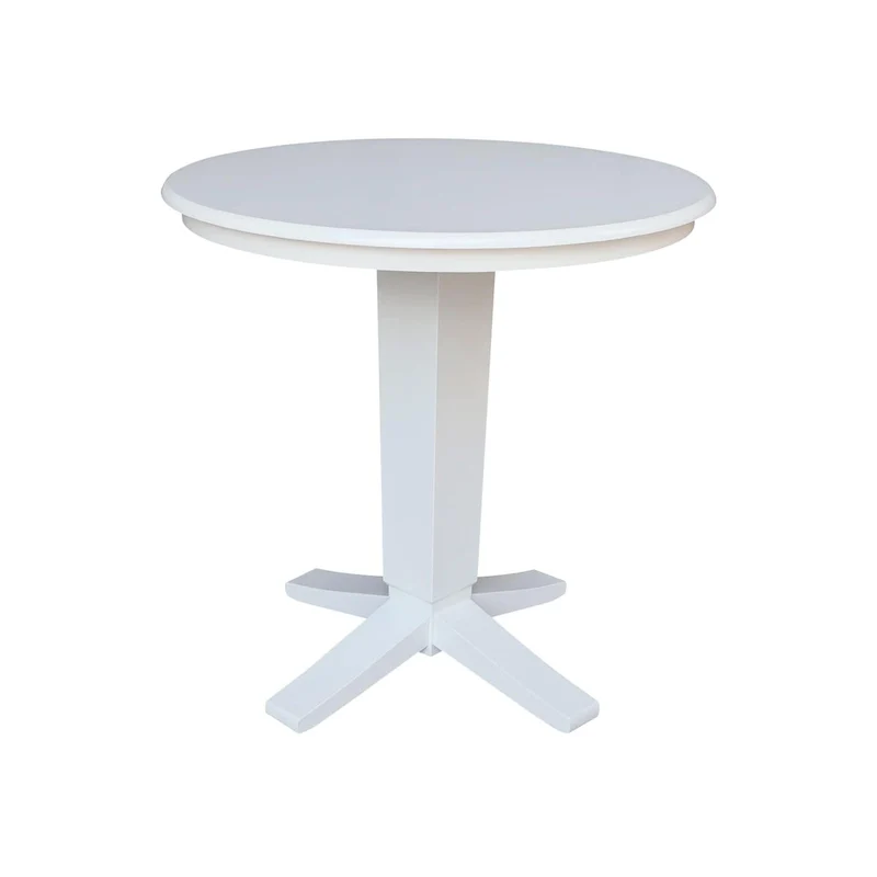 Round Solid Parawood Counter Height Pedestal Dining Table – Black / White / Distressed Oak / Unfinished / Hickory