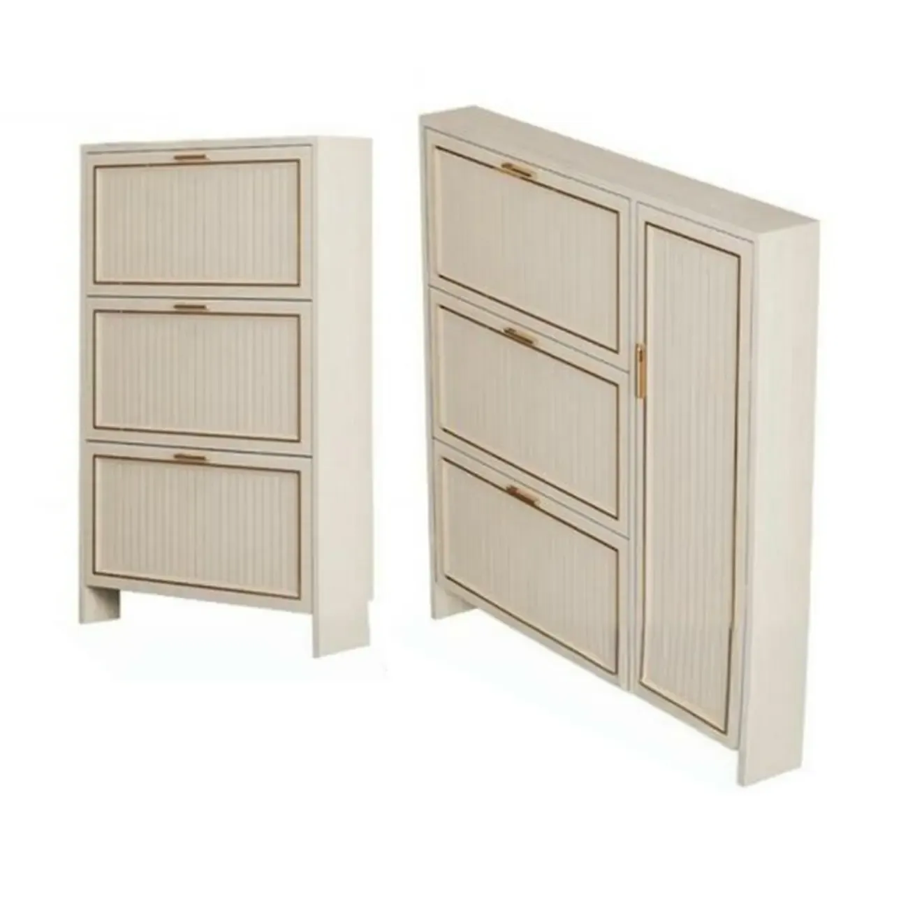 Metal White Drop Front Shoe Cabinet with Textured Panels