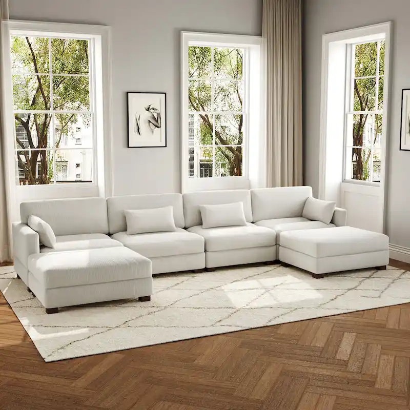 6-Piece U Shaped Couch Modular Sectional Sofa with Ottoman