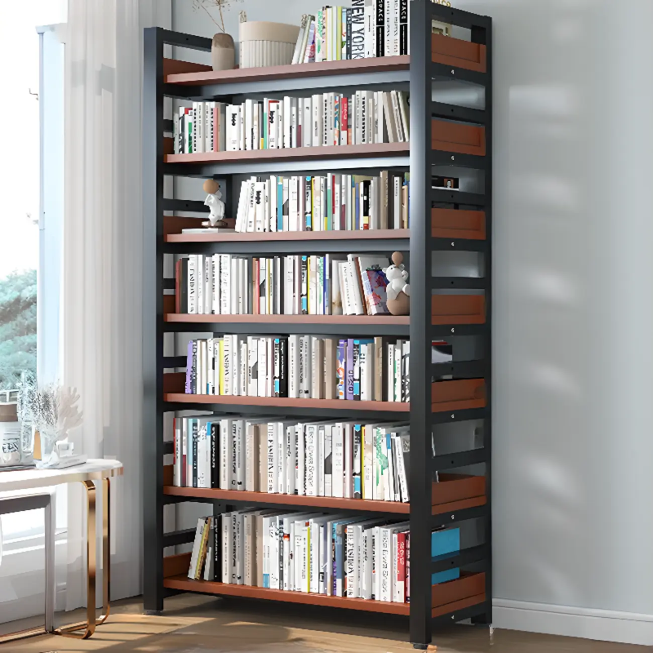 Modish Multi-Layer Open Back Wooden Tall Bookshelves