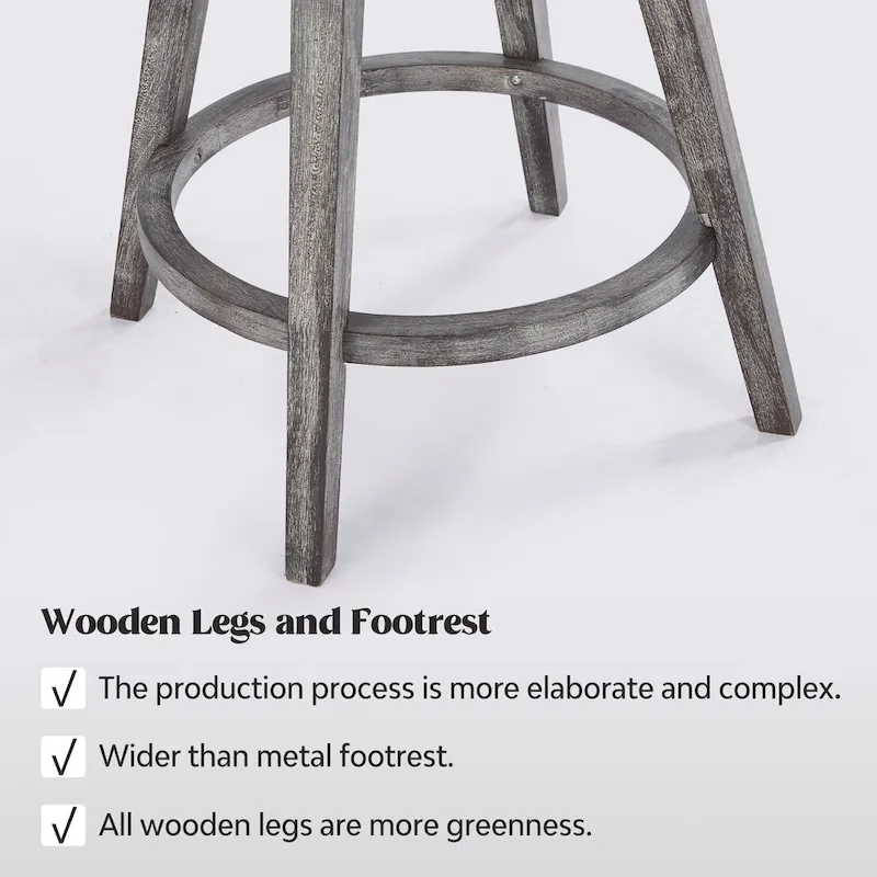 HOMYKA Tufted Swivel Bar Stool with Wood Grain Chair Legs Set of 2