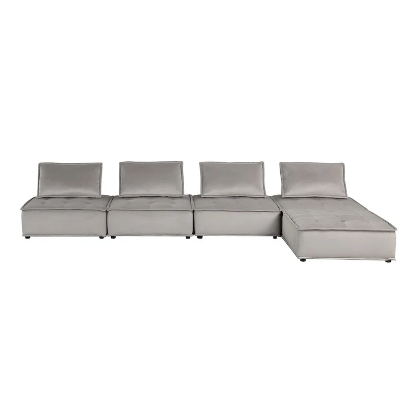 Light Gray / Black Velvet Modular Sectional Sofa with Ottoman, Seats 5