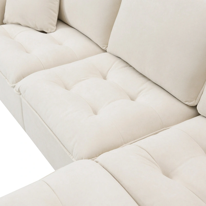 100 L-Shaped Convertible 4 Seater Sectional Sofa with Removable Ottoman and Matching Pillows, Suede Velvet Upholstery