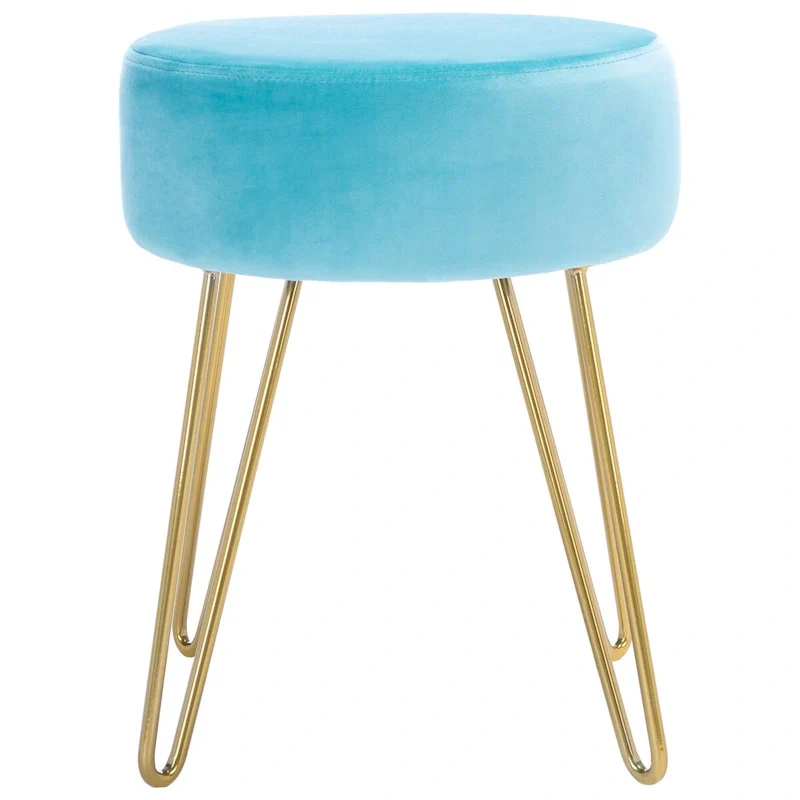 Round Ottoman with Hairpin Legs Upholstered Footrest Living Room Accent