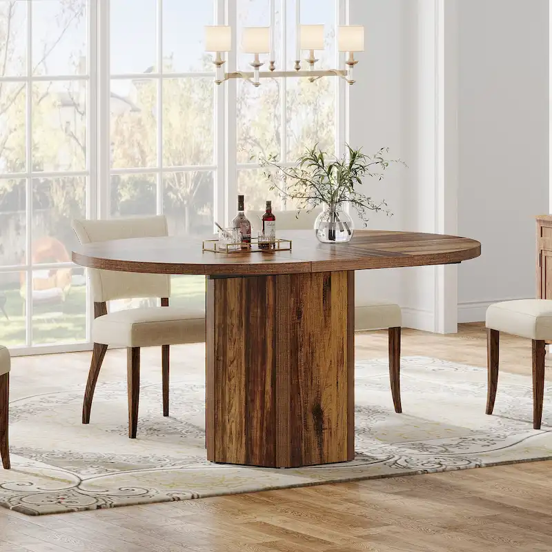 55 Wooden Oval Dining Table for 6 People for Dining Room, Kitchen