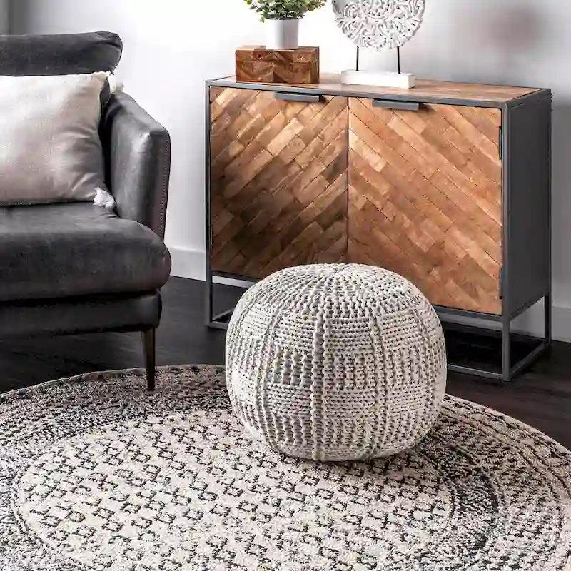 Nuloom Casual Knitted Cotton Basketweave Pouf