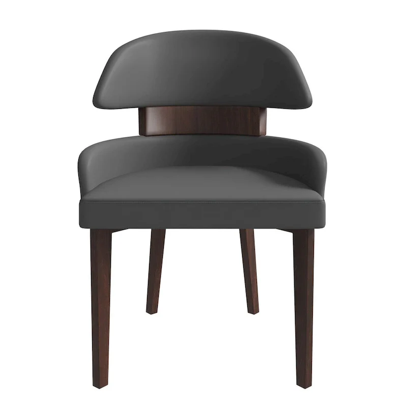 Leather Dining Chair with a Curved Back in Rubberwood Ethos Series by LeisureMod