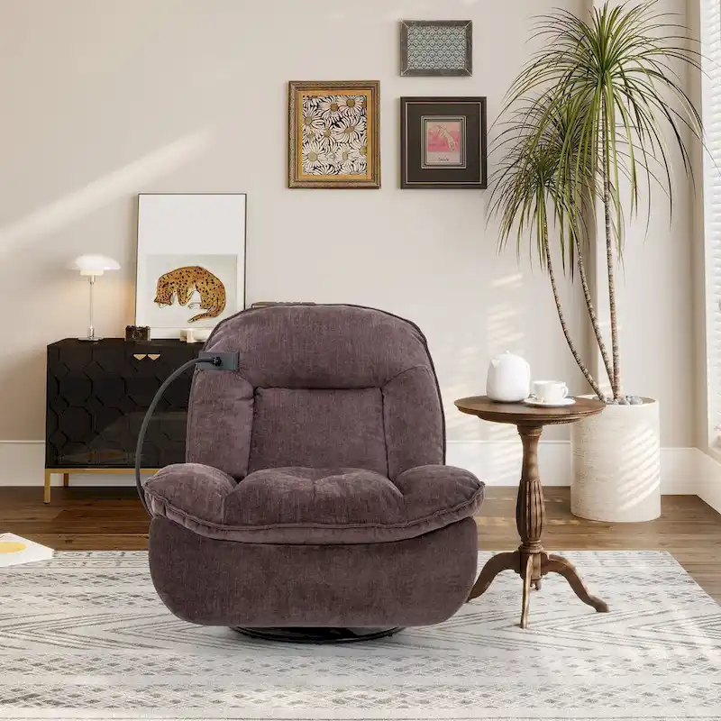 Bronzing fabric swivel recliner with mobile phone bracket