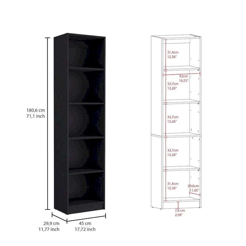 2-Piece Bookcase Set – Wide 5-Shelf and Narrow 4-Shelf